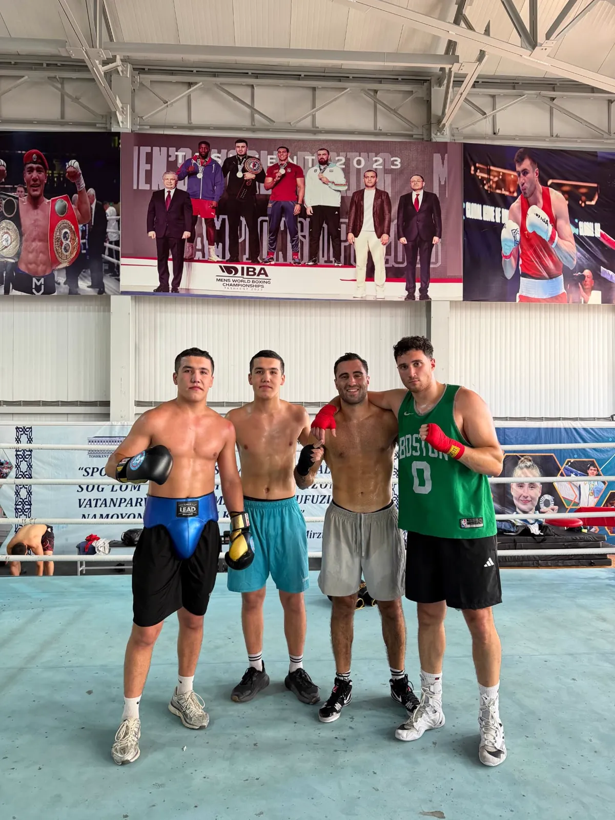 Camp athletes in the Tashkent boxing ring after sparring