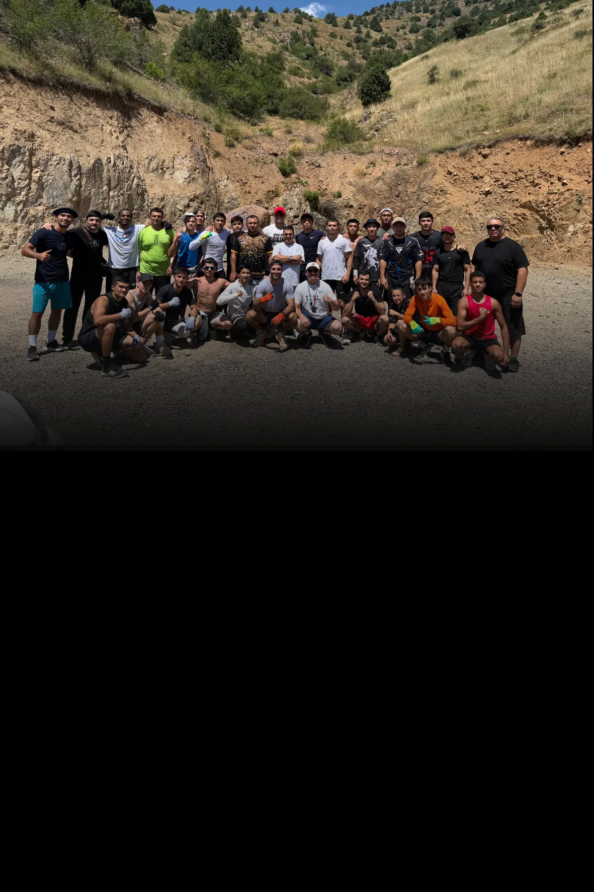 Uzbek Boxing Camp athletes and coaches in the Yangiabad mountains